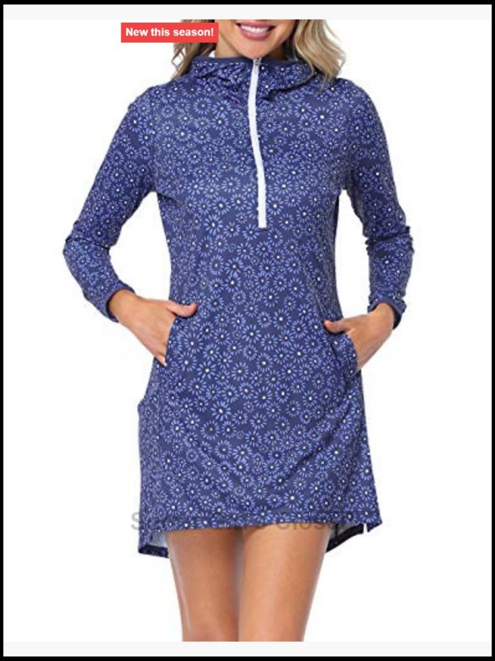 Women's UPF 50 Long Sleeve Swim Cover Up Dress with Hood Quick Dry Sun - Picture 3 of 7